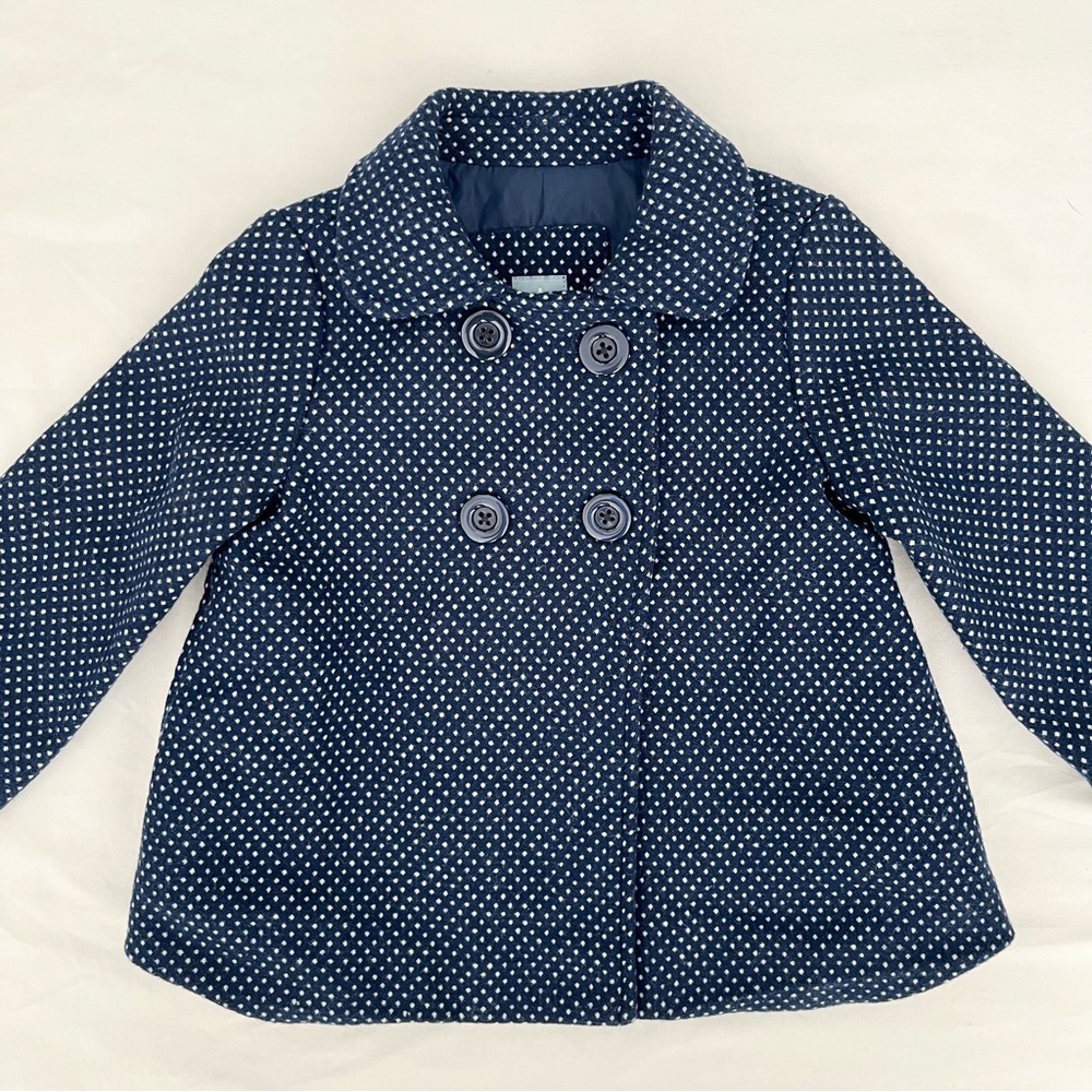 BabyGap Girl's Coat 2Y Blue White Polka Dots Wool Blend Formal Dressy A-Line